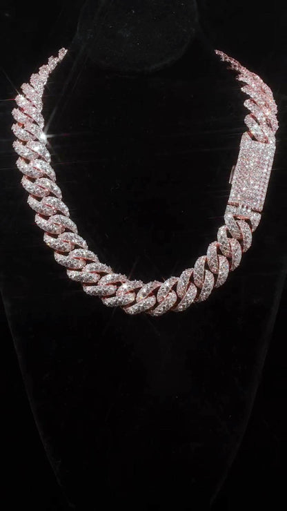 22mm Moissanite Cuban Link Chain | 925 Sterling Silver | D-Color VVS1 Moissanite Diamonds | Iced Out Hip Hop Necklace | 18–30 Inch