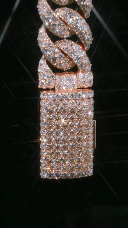 22mm Moissanite Cuban Link Chain | 925 Sterling Silver | D-Color VVS1 Moissanite Diamonds | Iced Out Hip Hop Necklace | 18–30 Inch
