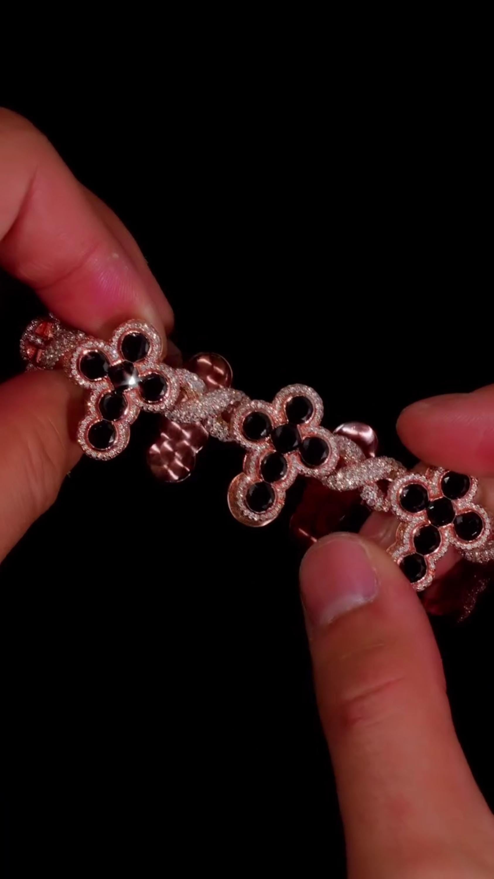 Black Cross Link Moissanite Bracelet | VVS Moissanite Iced Out Chain | 925 Silver / 10K Gold Hip Hop Jewelry | Pass Diamond Tester