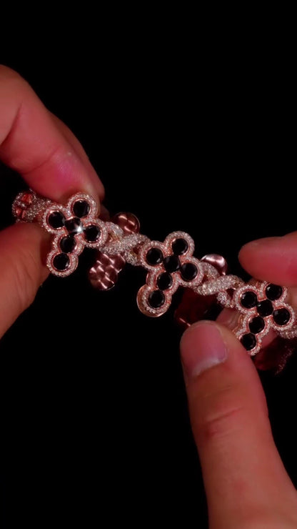 Black Cross Link Moissanite Bracelet | VVS Moissanite Iced Out Chain | 925 Silver / 10K Gold Hip Hop Jewelry | Pass Diamond Tester