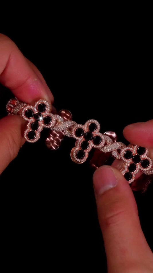 Black Cross Link Moissanite Bracelet | VVS Moissanite Iced Out Chain | 925 Silver / 10K Gold Hip Hop Jewelry | Pass Diamond Tester