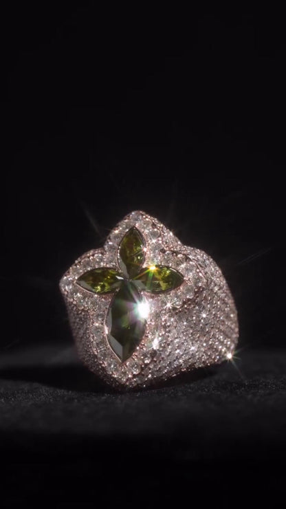 Large Marquise Cross Ring | Marquise Gemstones | VVS Moissanite Diamonds | Fully Customized Mens Hip Hop Ring | 925 Sterling Silver