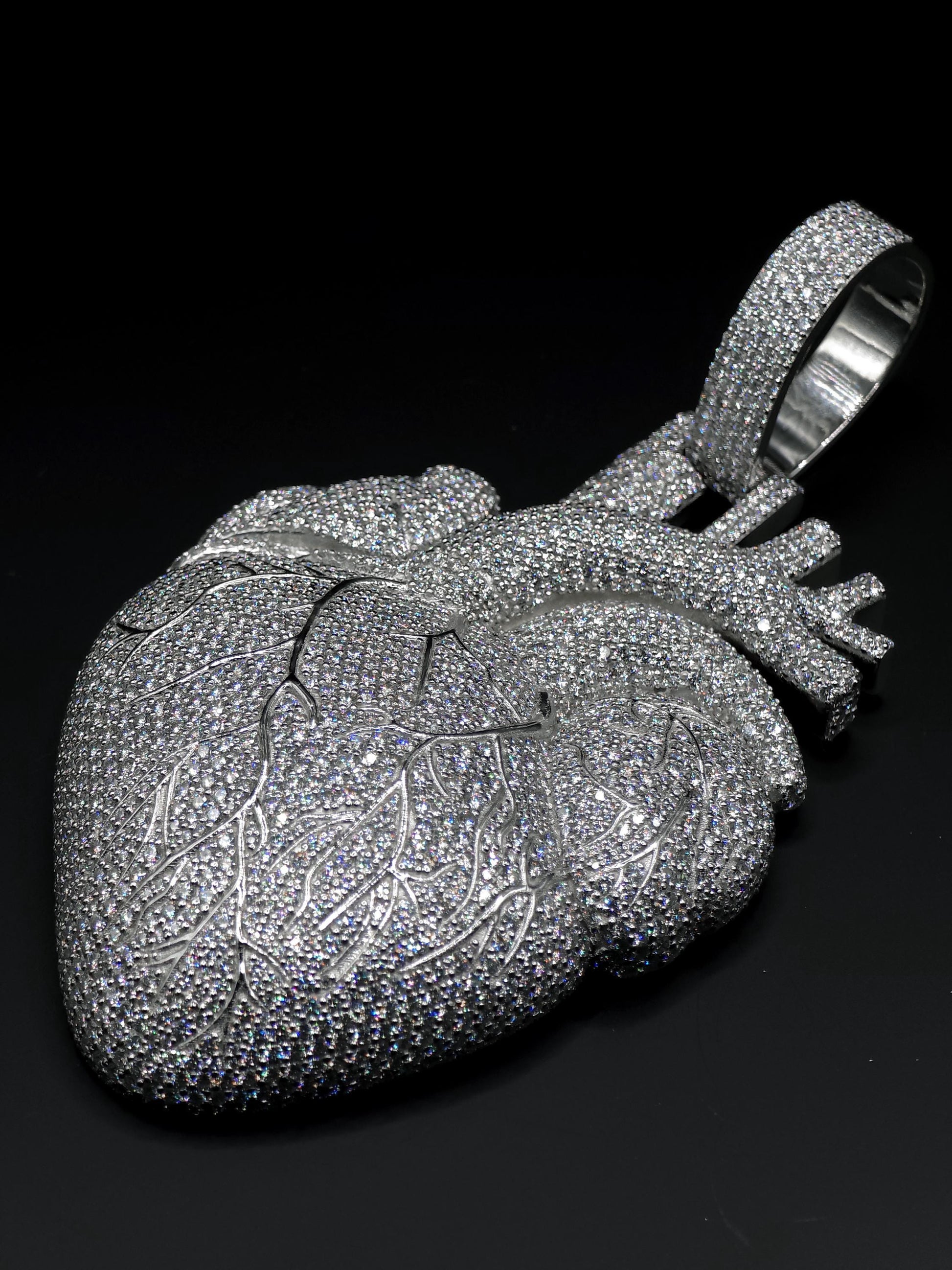 Custom Anatomical Heart Pendant – Iced Out | VVS-VS Lab Grown Diamonds | 925 Sterling Silver | 3” Tall Statement Hip Hop Jewelry