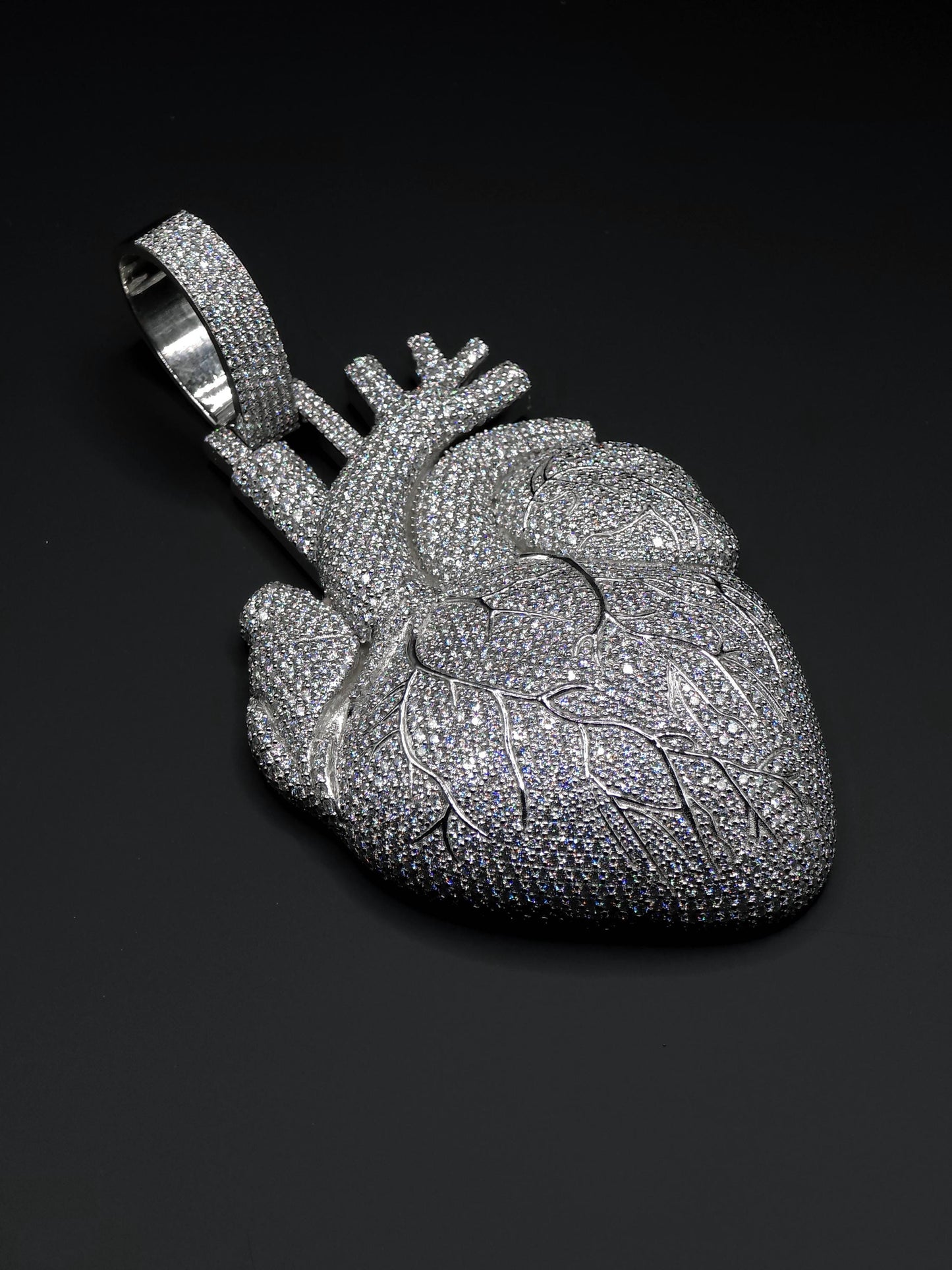 Custom Anatomical Heart Pendant – Iced Out | VVS-VS Lab Grown Diamonds | 925 Sterling Silver | 3” Tall Statement Hip Hop Jewelry