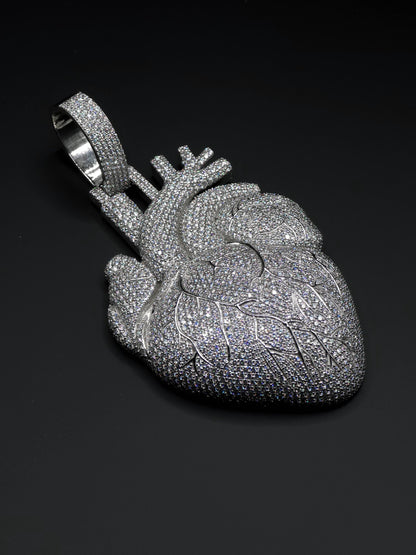 Custom Anatomical Heart Pendant – Iced Out | VVS-VS Lab Grown Diamonds | 925 Sterling Silver | 3” Tall Statement Hip Hop Jewelry