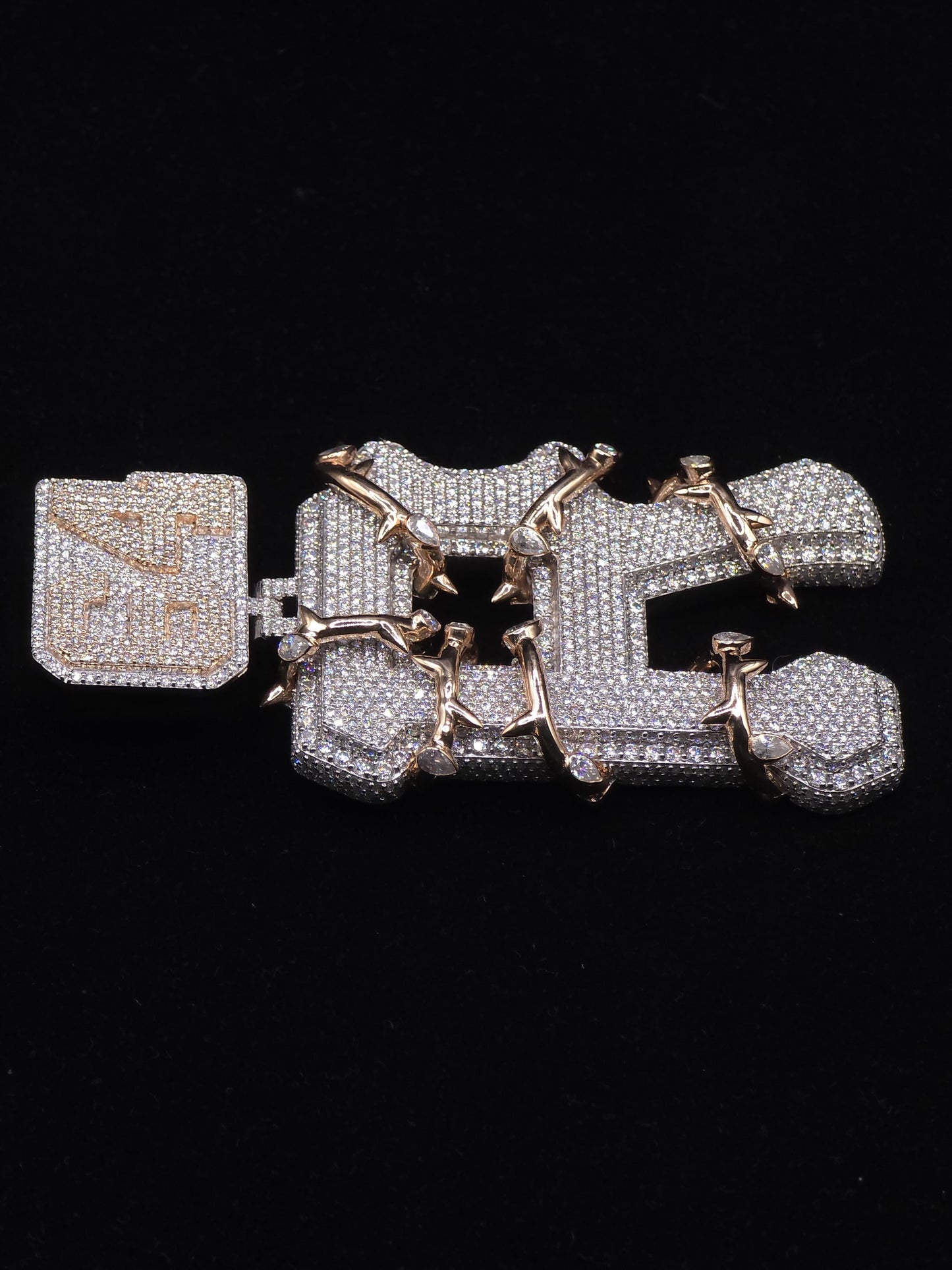 Pittsburgh PA Style Letter R Thorn Vines Pendant, Iced Out Chunky Pendant, Custom Letter, 925 Sterling Silver/10k, Hip Hop Pendant
