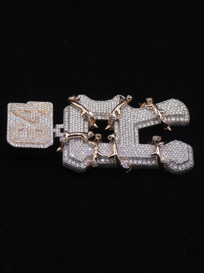 Pittsburgh PA Style Letter R Thorn Vines Pendant, Iced Out Chunky Pendant, Custom Letter, 925 Sterling Silver/10k, Hip Hop Pendant