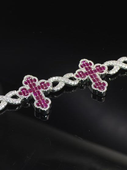 Ruby Cross Link Bracelet | VVS Moissanite Halo | 925 Silver or 10K Gold | Custom Hip Hop Jewelry | Luxury Gift | TwoYoungz Exclusive