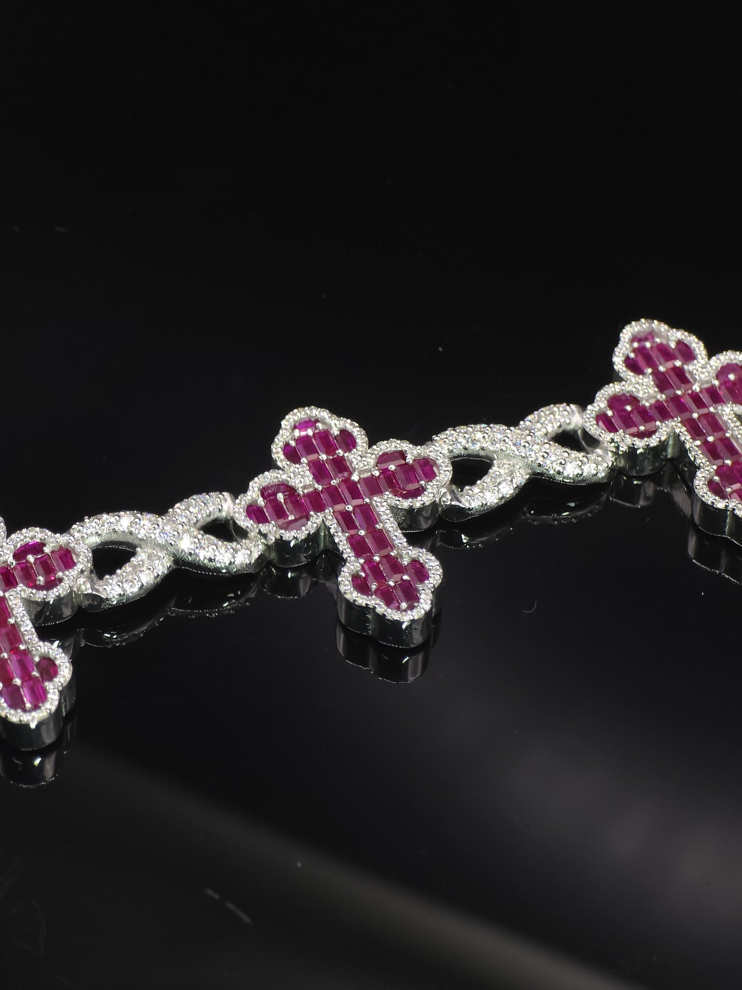 Ruby Cross Link Bracelet | VVS Moissanite Halo | 925 Silver or 10K Gold | Custom Hip Hop Jewelry | Luxury Gift | TwoYoungz Exclusive