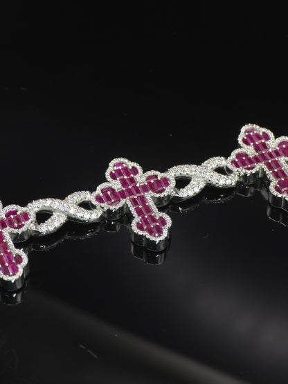 Ruby Cross Link Bracelet | VVS Moissanite Halo | 925 Silver or 10K Gold | Custom Hip Hop Jewelry | Luxury Gift | TwoYoungz Exclusive