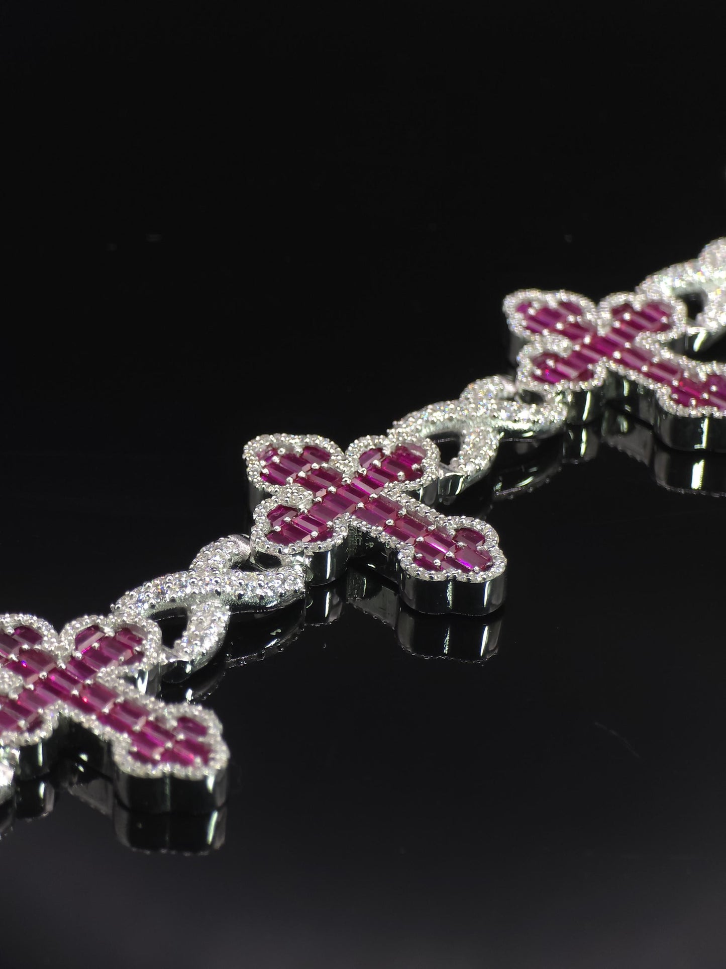 Ruby Cross Link Bracelet | VVS Moissanite Halo | 925 Silver or 10K Gold | Custom Hip Hop Jewelry | Luxury Gift | TwoYoungz Exclusive