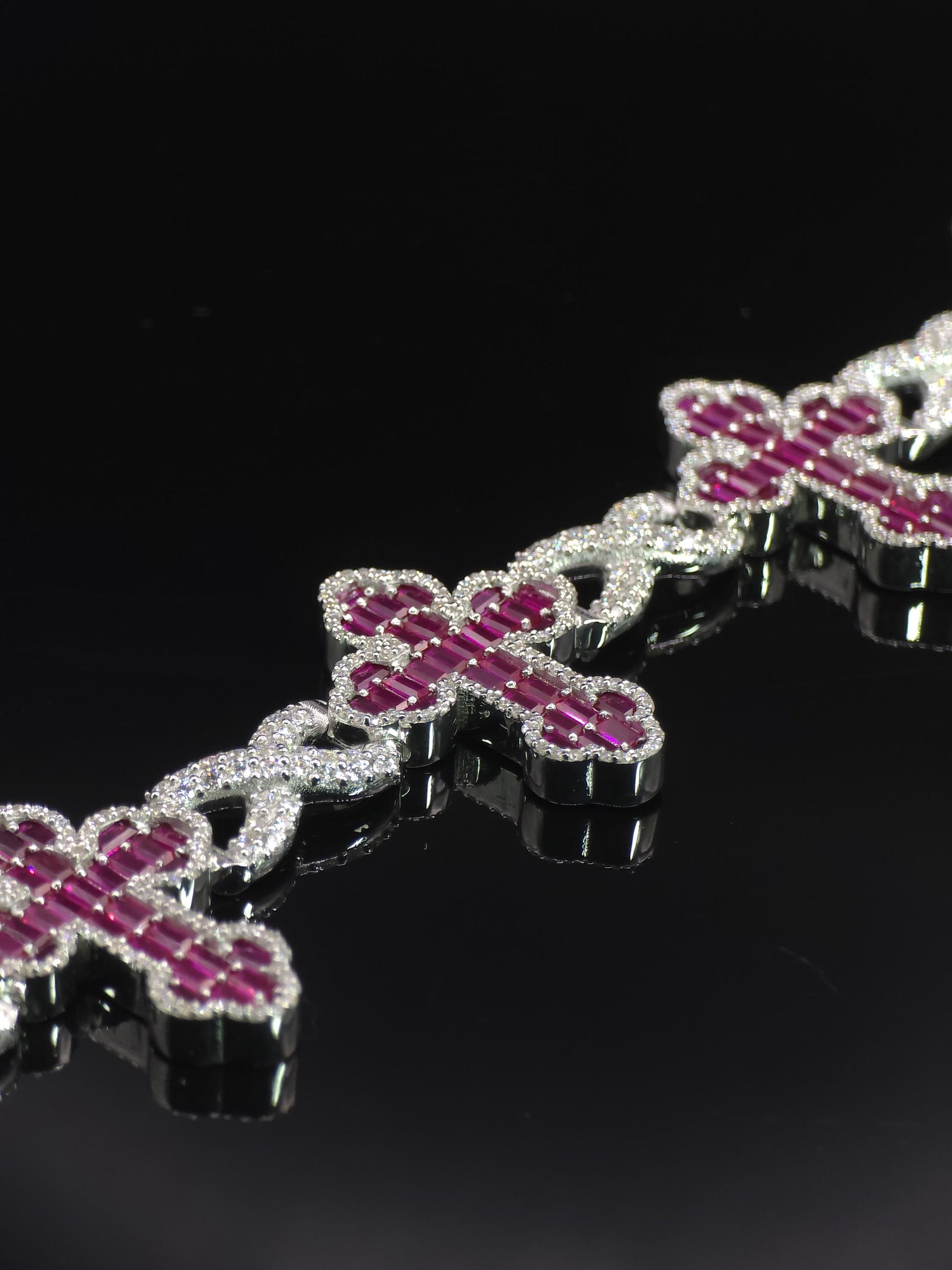 Ruby Cross Link Bracelet | VVS Moissanite Halo | 925 Silver or 10K Gold | Custom Hip Hop Jewelry | Luxury Gift | TwoYoungz Exclusive