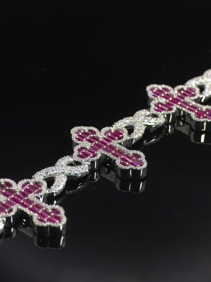 Ruby Cross Link Bracelet | VVS Moissanite Halo | 925 Silver or 10K Gold | Custom Hip Hop Jewelry | Luxury Gift | TwoYoungz Exclusive