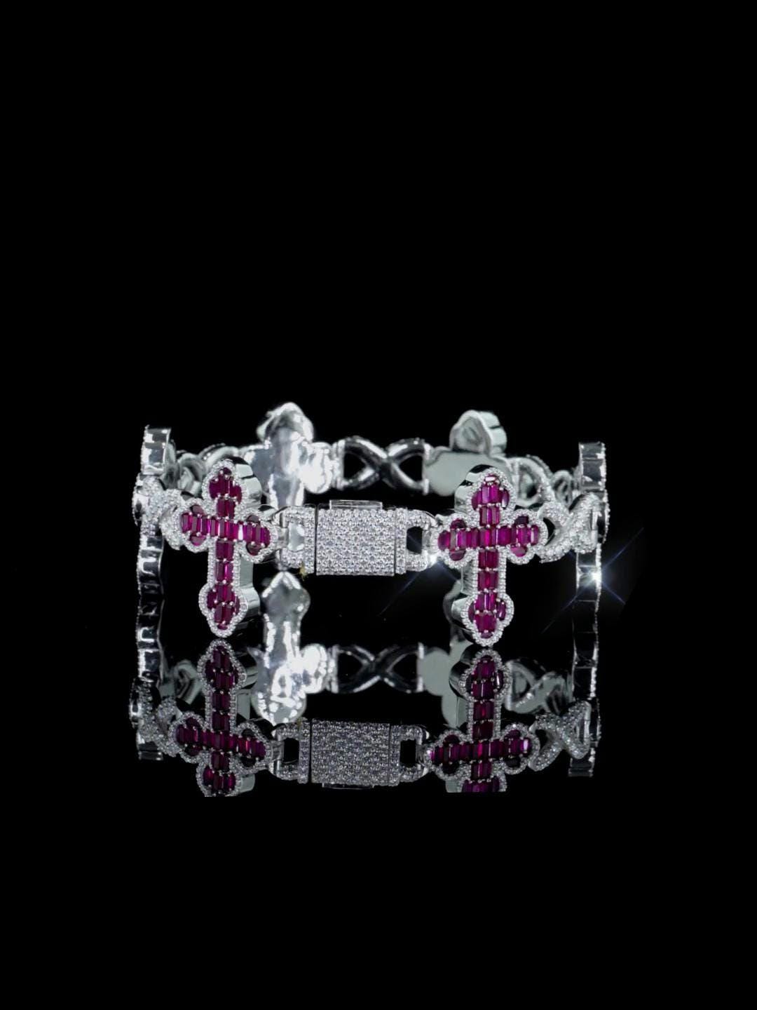 Ruby Cross Link Bracelet | VVS Moissanite Halo | 925 Silver or 10K Gold | Custom Hip Hop Jewelry | Luxury Gift | TwoYoungz Exclusive
