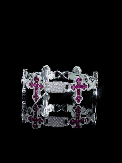 Ruby Cross Link Bracelet | VVS Moissanite Halo | 925 Silver or 10K Gold | Custom Hip Hop Jewelry | Luxury Gift | TwoYoungz Exclusive