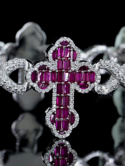 Ruby Cross Link Bracelet | VVS Moissanite Halo | 925 Silver or 10K Gold | Custom Hip Hop Jewelry | Luxury Gift | TwoYoungz Exclusive