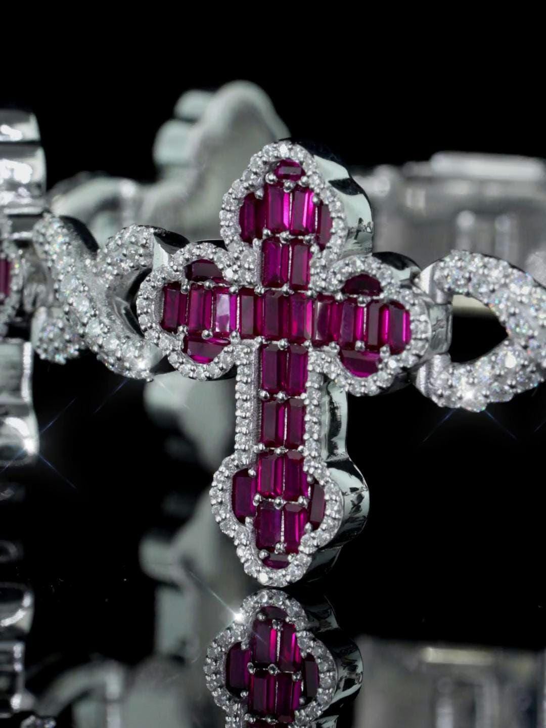 Ruby Cross Link Bracelet | VVS Moissanite Halo | 925 Silver or 10K Gold | Custom Hip Hop Jewelry | Luxury Gift | TwoYoungz Exclusive