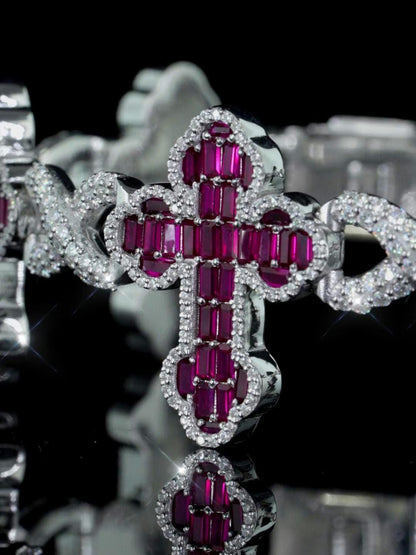 Ruby Cross Link Bracelet | VVS Moissanite Halo | 925 Silver or 10K Gold | Custom Hip Hop Jewelry | Luxury Gift | TwoYoungz Exclusive
