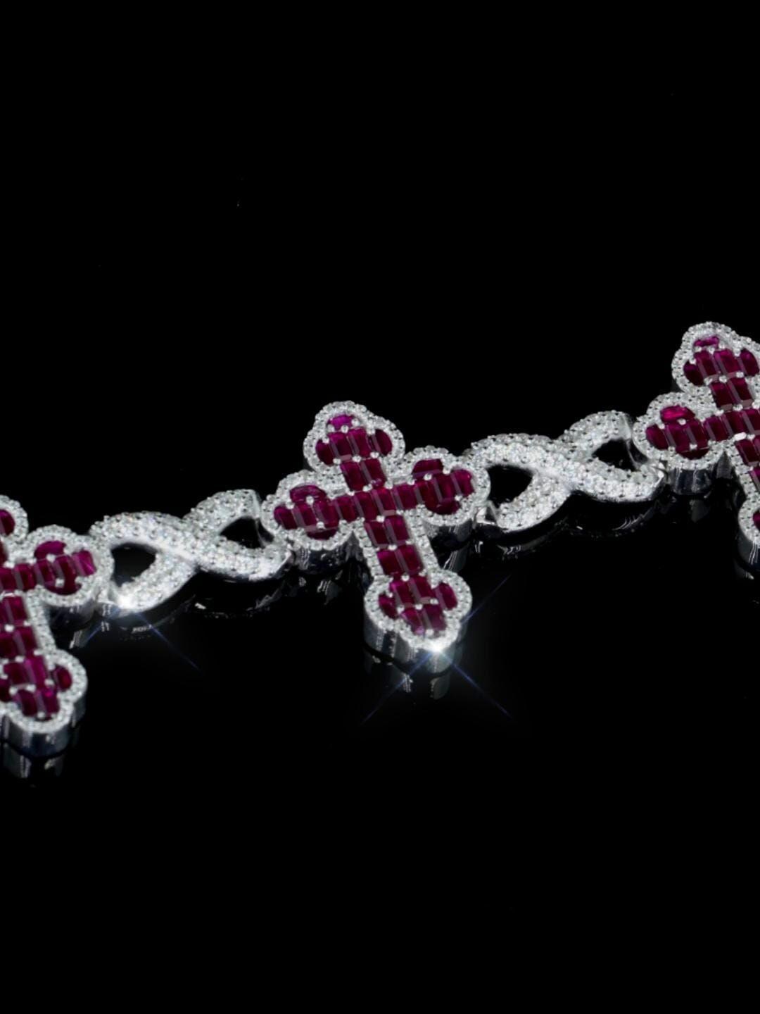 Ruby Cross Link Bracelet | VVS Moissanite Halo | 925 Silver or 10K Gold | Custom Hip Hop Jewelry | Luxury Gift | TwoYoungz Exclusive