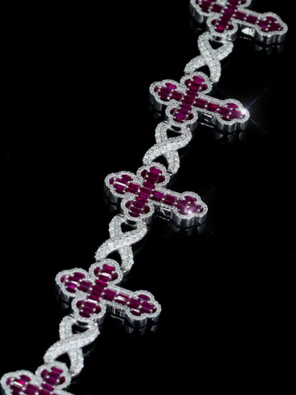 Ruby Cross Link Bracelet | VVS Moissanite Halo | 925 Silver or 10K Gold | Custom Hip Hop Jewelry | Luxury Gift | TwoYoungz Exclusive