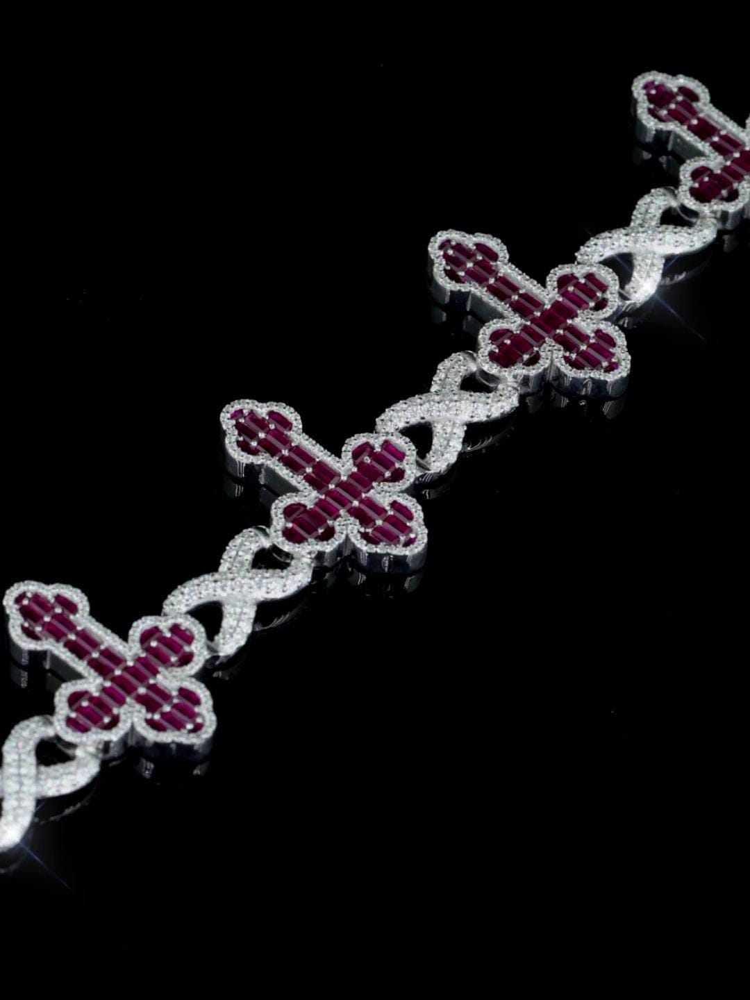Ruby Cross Link Bracelet | VVS Moissanite Halo | 925 Silver or 10K Gold | Custom Hip Hop Jewelry | Luxury Gift | TwoYoungz Exclusive