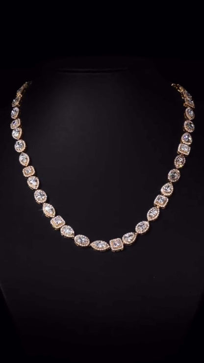 Luxury Charm Necklace | 38ct VVS D-Color Moissanite | Pear, Oval, Marquise & Princess Cuts | 925 Sterling Silver