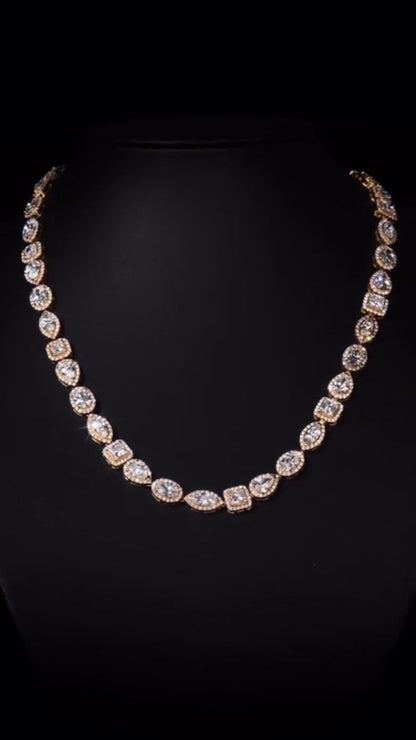 Luxury Charm Necklace | 38ct VVS D-Color Moissanite | Pear, Oval, Marquise & Princess Cuts | 925 Sterling Silver