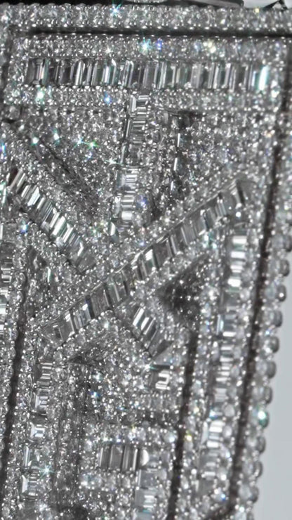 Custom Iced Out Lab Diamond Pendant – 2.5" Hip Hop Bling Jewelry | 925 Sterling Silver | Baguette & Round | Passes Diamond Tester