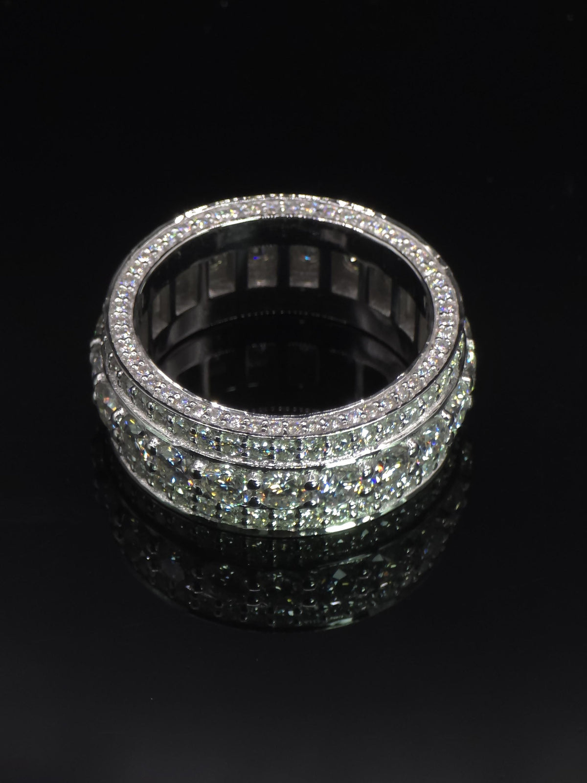 Iced Out Moissanite Eternity Ring – Sterling Silver Luxury Jewelry for Men, Iced Out Pinky Ring, Statement Rings For Him