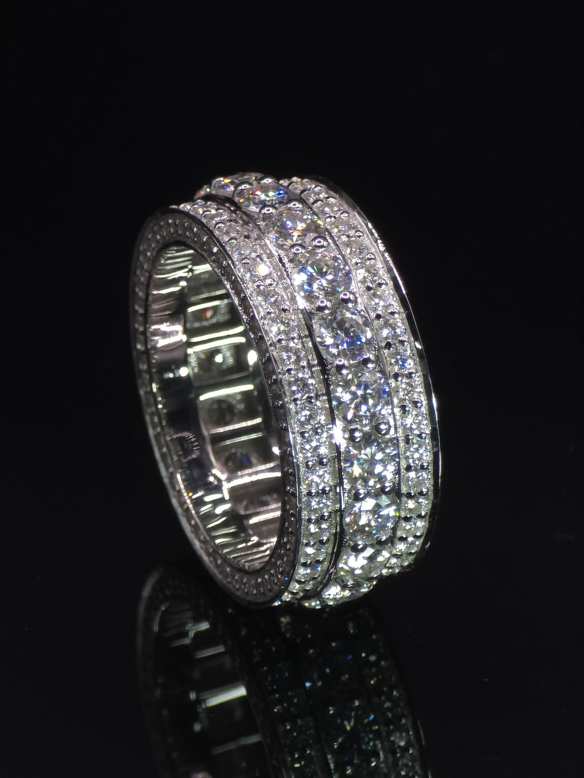 Iced Out Moissanite Eternity Ring – Sterling Silver Luxury Jewelry for Men, Iced Out Pinky Ring, Statement Rings For Him
