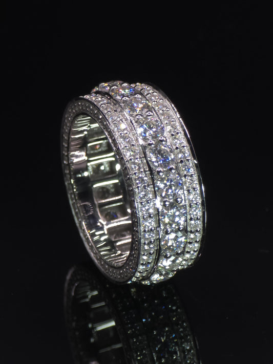 Iced Out Moissanite Eternity Ring – Sterling Silver Luxury Jewelry for Men, Iced Out Pinky Ring, Statement Rings For Him