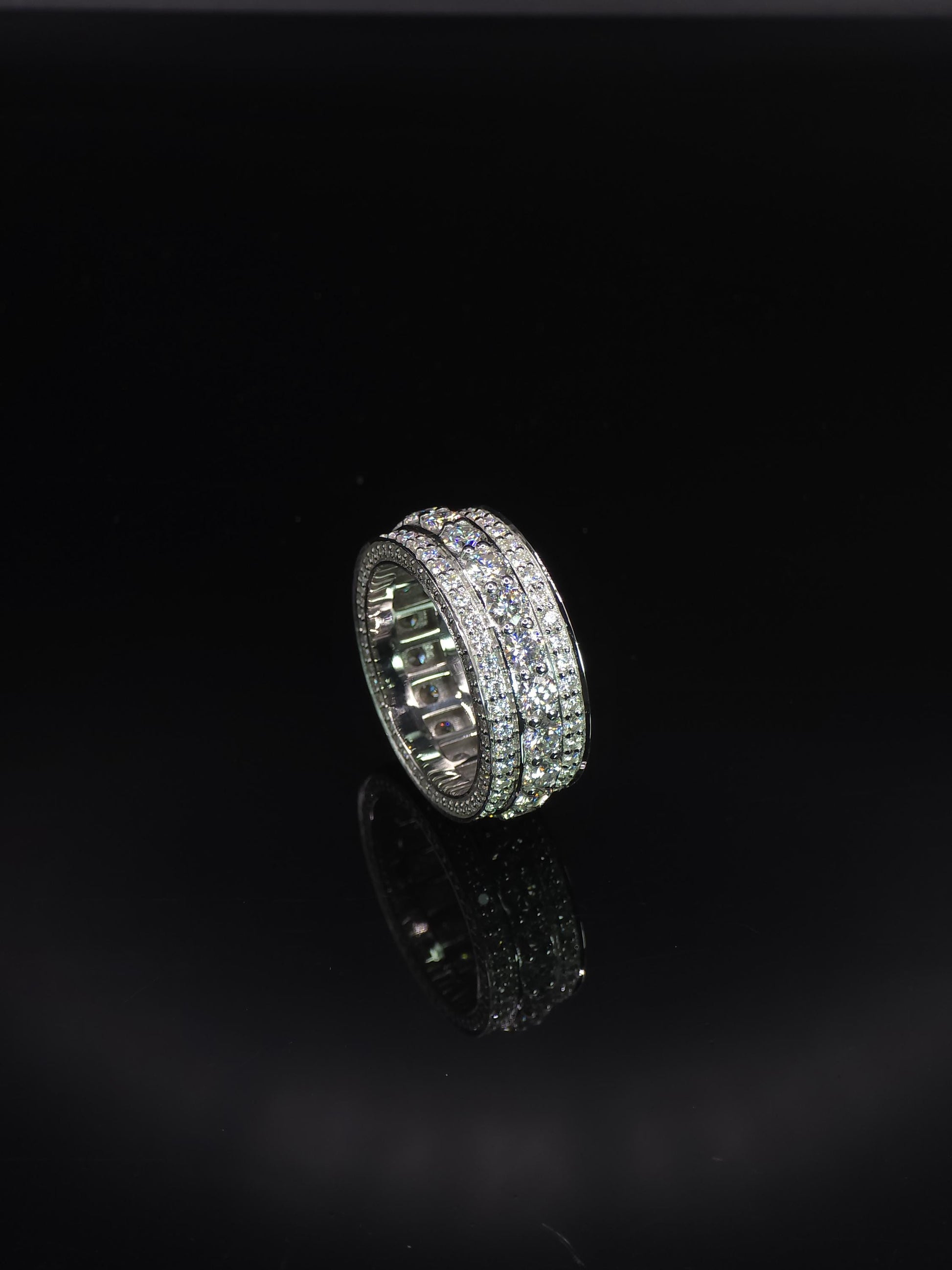Iced Out Moissanite Eternity Ring – Sterling Silver Luxury Jewelry for Men, Iced Out Pinky Ring, Statement Rings For Him