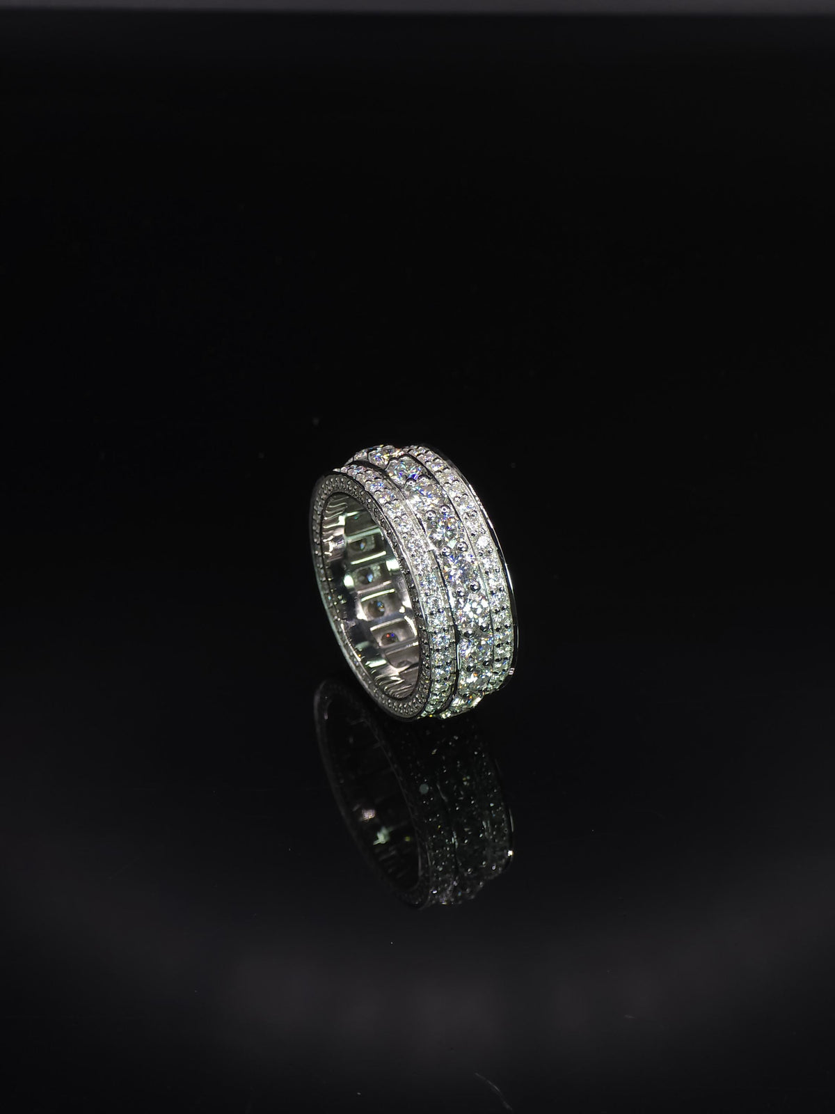 Iced Out Moissanite Eternity Ring – Sterling Silver Luxury Jewelry for Men, Iced Out Pinky Ring, Statement Rings For Him