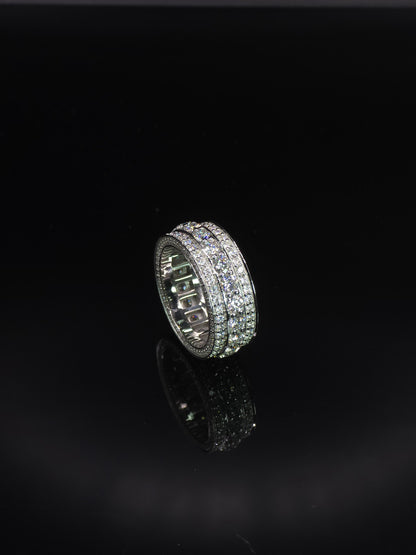 Iced Out Moissanite Eternity Ring – Sterling Silver Luxury Jewelry for Men, Iced Out Pinky Ring, Statement Rings For Him