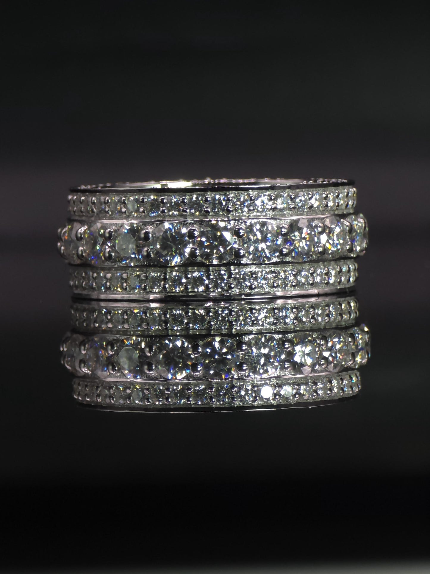Iced Out Moissanite Eternity Ring – Sterling Silver Luxury Jewelry for Men, Iced Out Pinky Ring, Statement Rings For Him