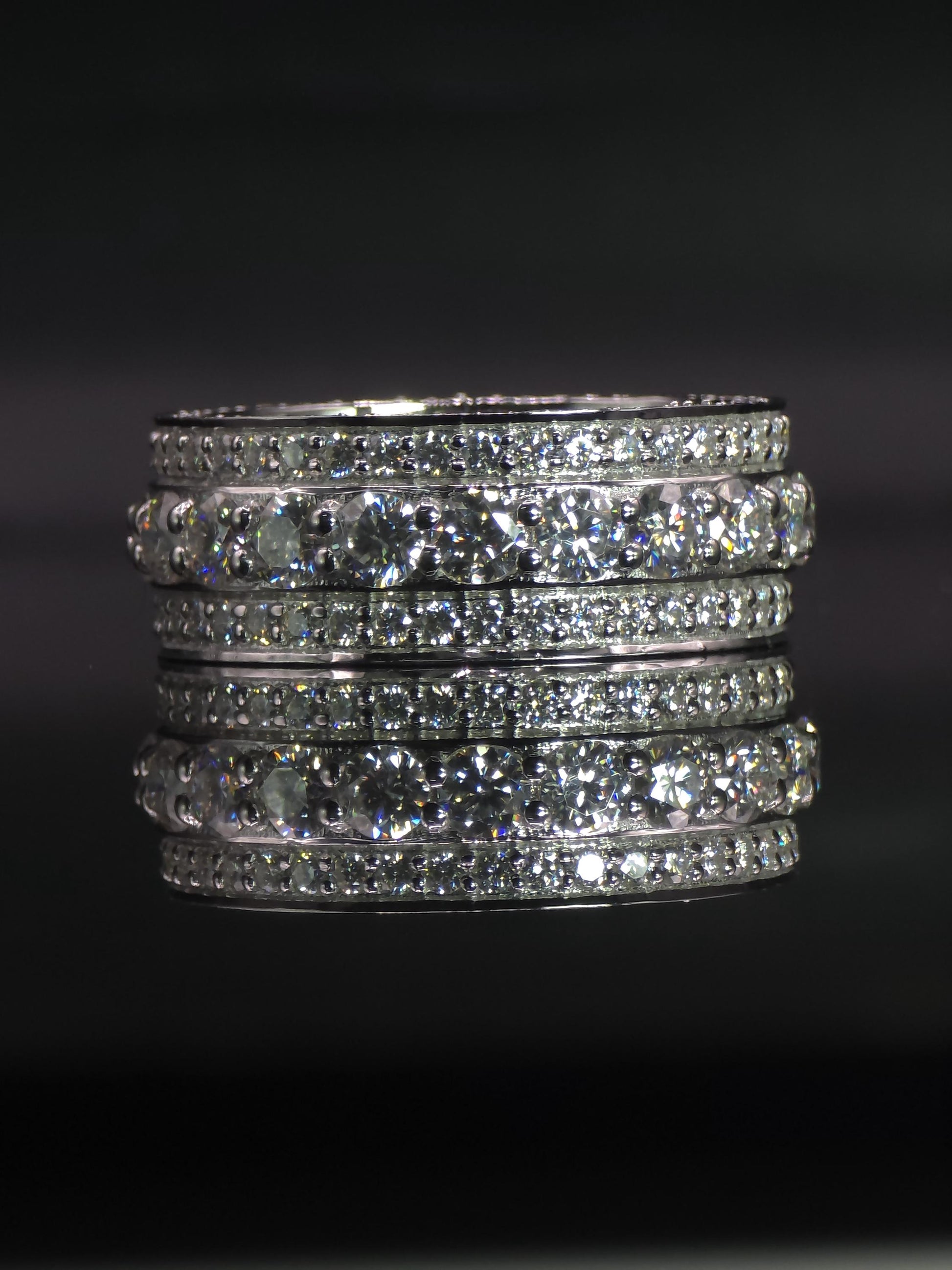 Iced Out Moissanite Eternity Ring – Sterling Silver Luxury Jewelry for Men, Iced Out Pinky Ring, Statement Rings For Him