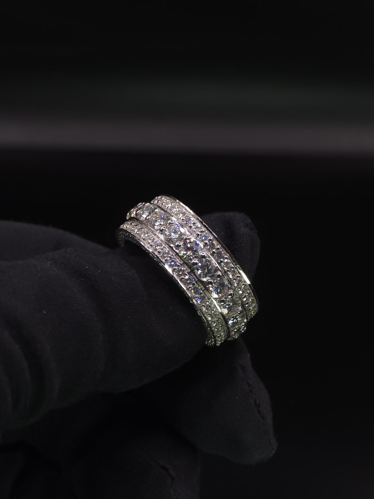 Iced Out Moissanite Eternity Ring – Sterling Silver Luxury Jewelry for Men, Iced Out Pinky Ring, Statement Rings For Him