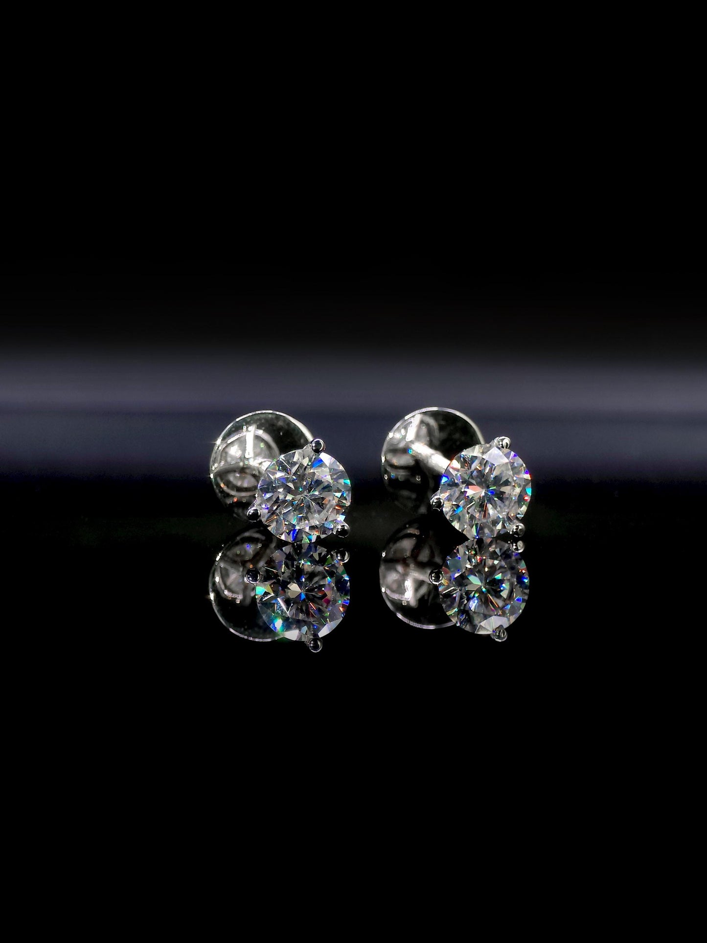 8mm Moissanite Stud Earrings, D Color VVS1 Round Cut, 4 Carat Total Weight, 925 Sterling Silver/Solid 10K Gold, Three Prong Martini Setting