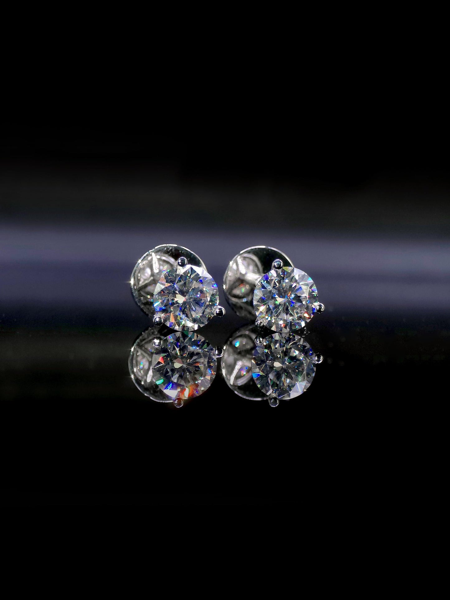 8mm Moissanite Stud Earrings, D Color VVS1 Round Cut, 4 Carat Total Weight, 925 Sterling Silver/Solid 10K Gold, Three Prong Martini Setting