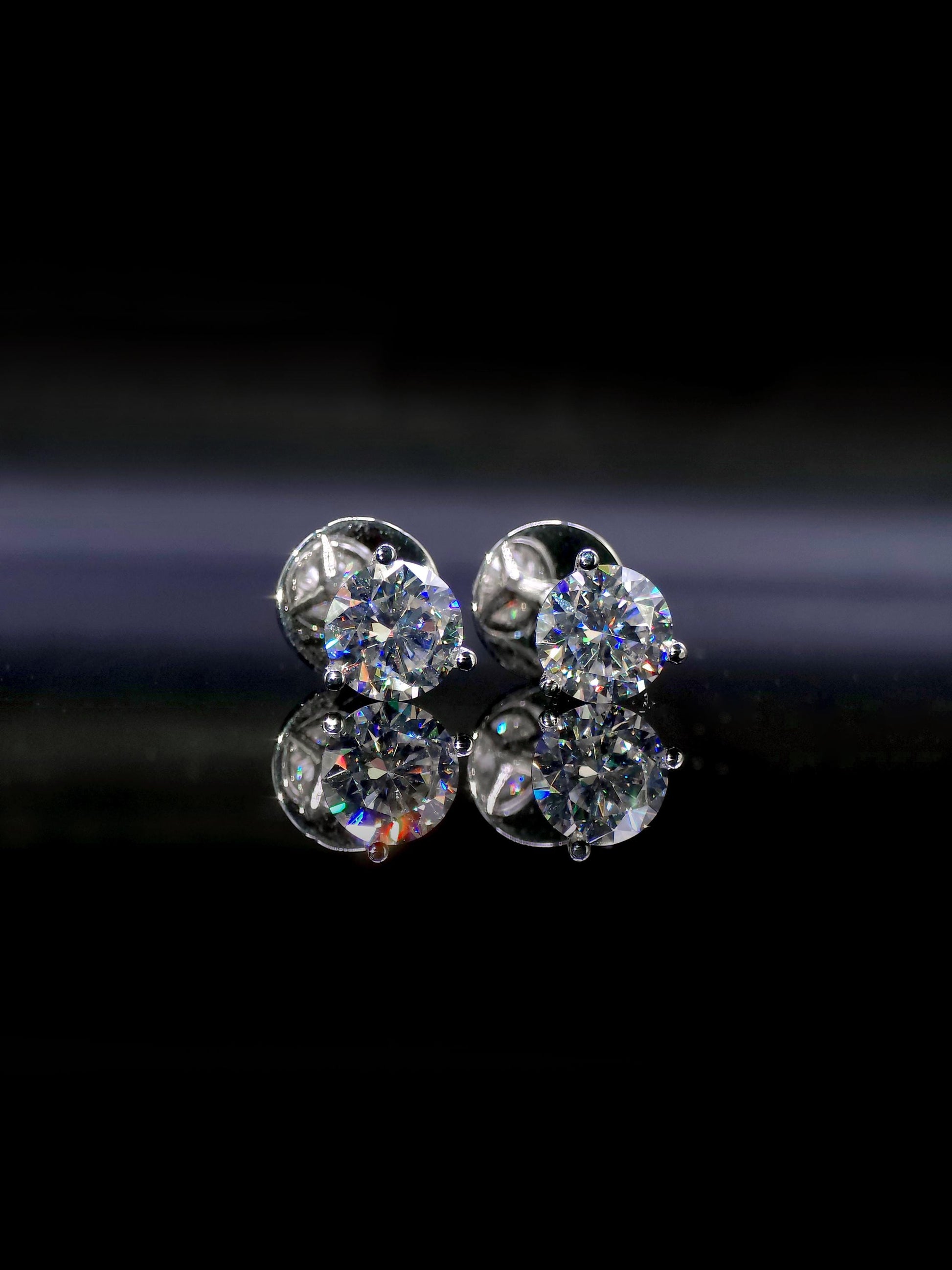 8mm Moissanite Stud Earrings, D Color VVS1 Round Cut, 4 Carat Total Weight, 925 Sterling Silver/Solid 10K Gold, Three Prong Martini Setting