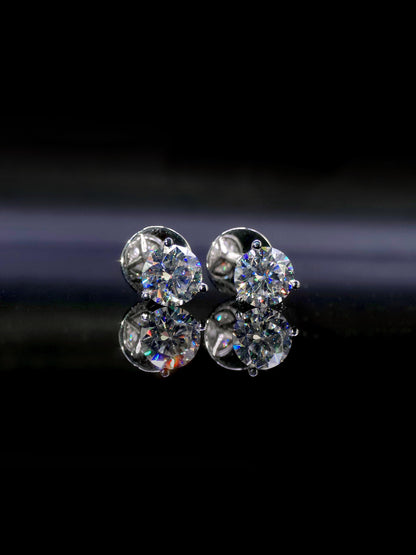 8mm Moissanite Stud Earrings, D Color VVS1 Round Cut, 4 Carat Total Weight, 925 Sterling Silver/Solid 10K Gold, Three Prong Martini Setting