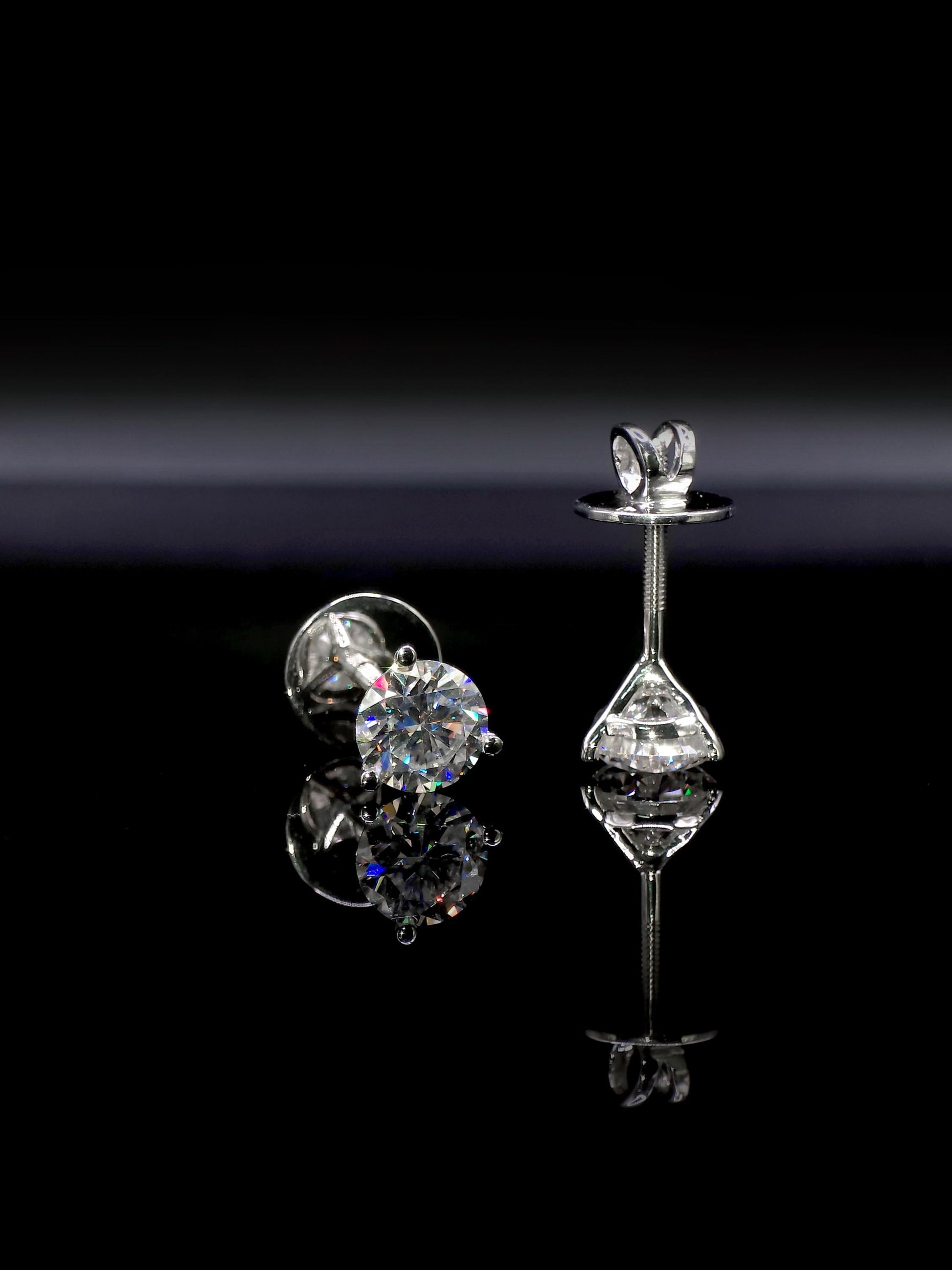 8mm Moissanite Stud Earrings, D Color VVS1 Round Cut, 4 Carat Total Weight, 925 Sterling Silver/Solid 10K Gold, Three Prong Martini Setting