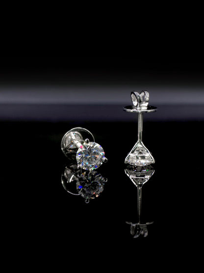 8mm Moissanite Stud Earrings, D Color VVS1 Round Cut, 4 Carat Total Weight, 925 Sterling Silver/Solid 10K Gold, Three Prong Martini Setting