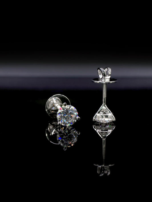 8mm Moissanite Stud Earrings, D Color VVS1 Round Cut, 4 Carat Total Weight, 925 Sterling Silver/Solid 10K Gold, Three Prong Martini Setting