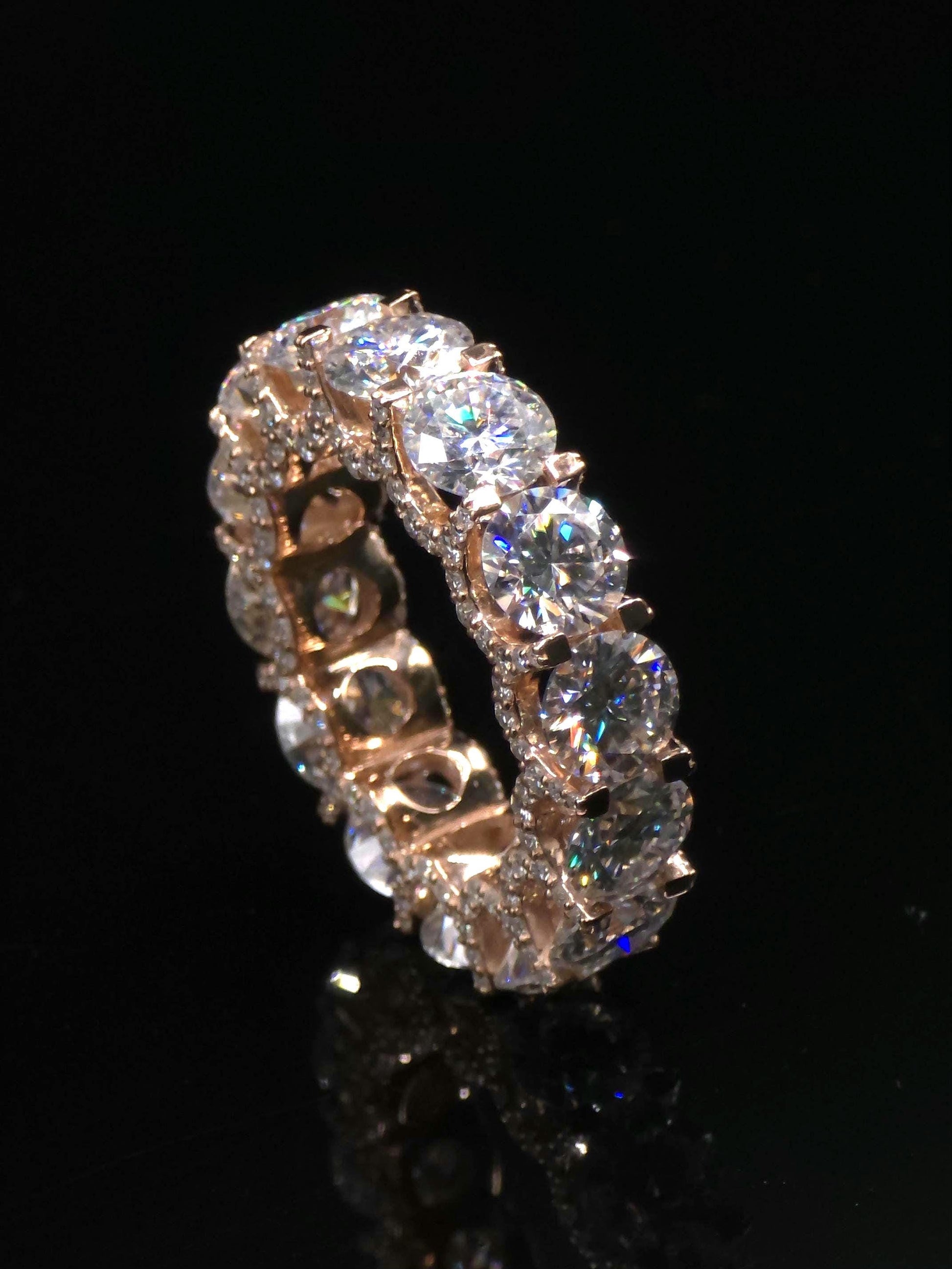VVS Moissanite Eternity Band Ring | 6mm Wide | Iced Out Full Eternity Ring in 925 Sterling Silver | Hip Hop Diamond Look Ring
