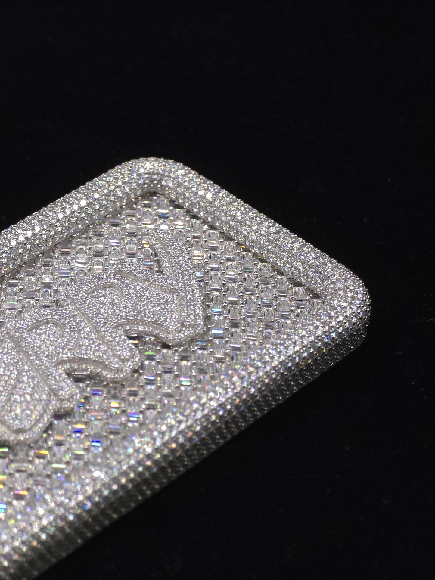 Custom VVS1 Moissanite Pendant | Zig Zag Set Emerald cut Moissanite Diamonds | Rhodium Plated 925 Sterling Silver | Diamond Tester Approved