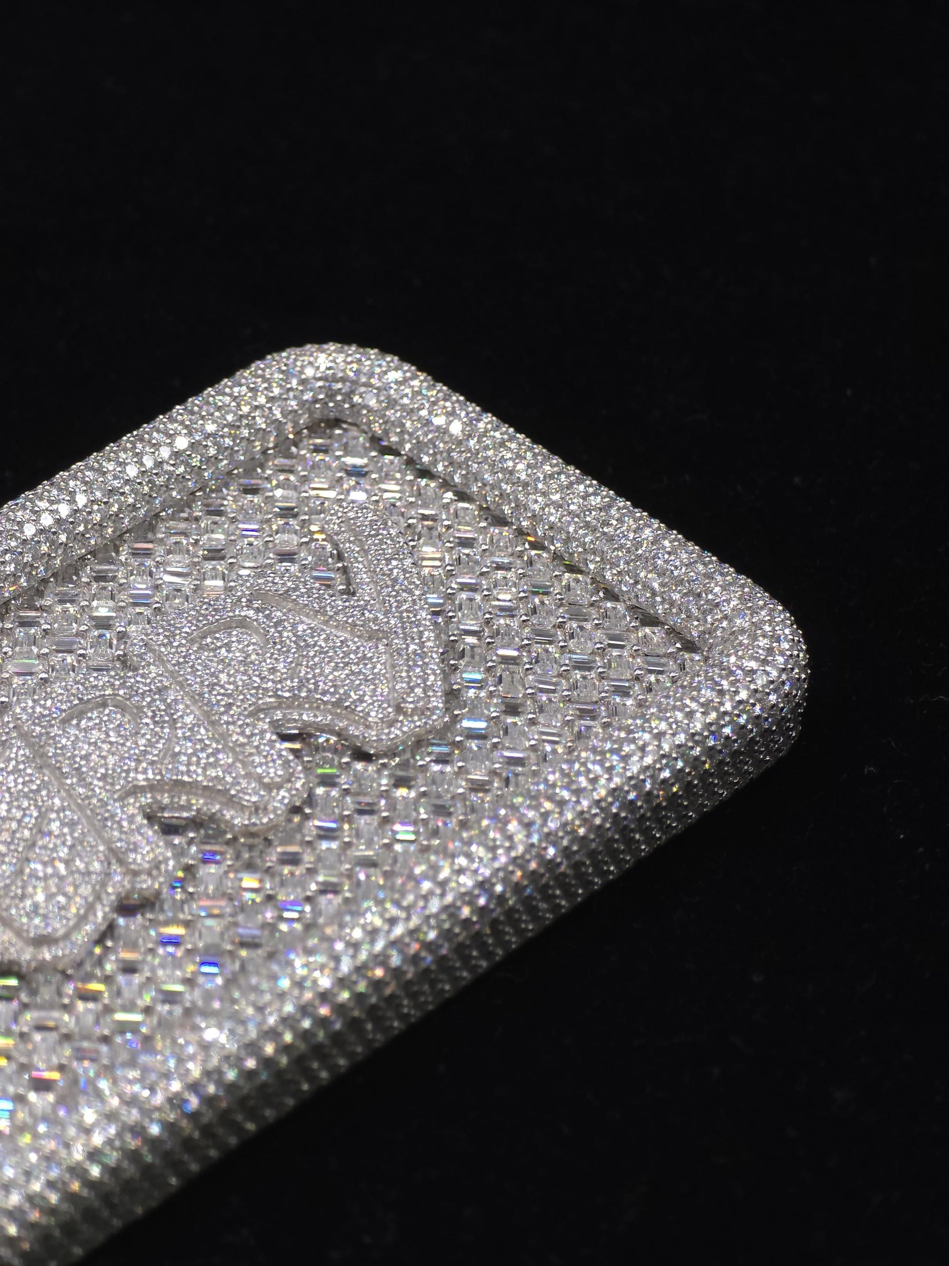 Custom VVS1 Moissanite Pendant | Zig Zag Set Emerald cut Moissanite Diamonds | Rhodium Plated 925 Sterling Silver | Diamond Tester Approved