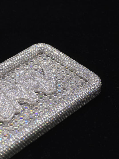 Custom VVS1 Moissanite Pendant | Zig Zag Set Emerald cut Moissanite Diamonds | Rhodium Plated 925 Sterling Silver | Diamond Tester Approved