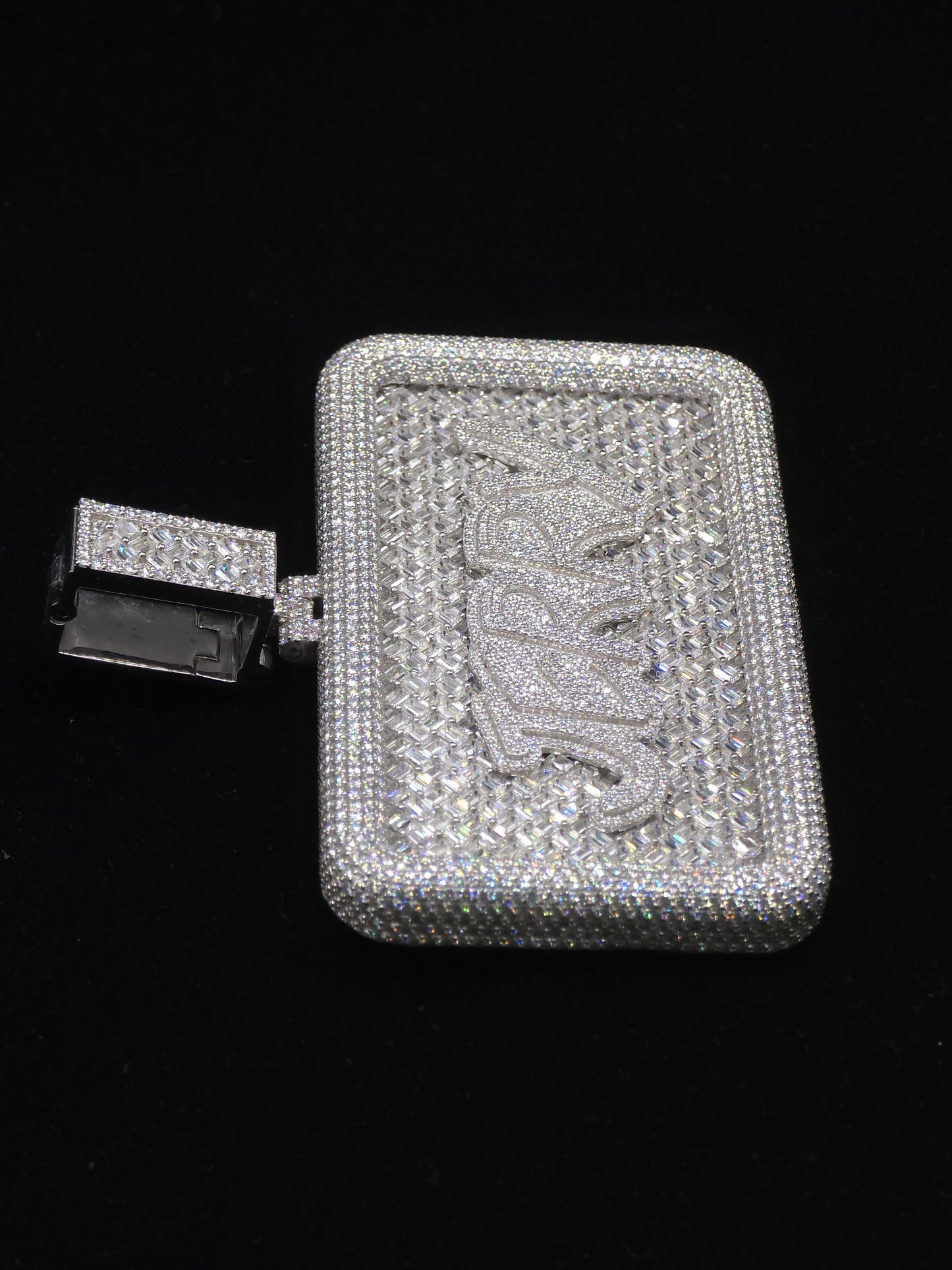 Custom VVS1 Moissanite Pendant | Zig Zag Set Emerald cut Moissanite Diamonds | Rhodium Plated 925 Sterling Silver | Diamond Tester Approved