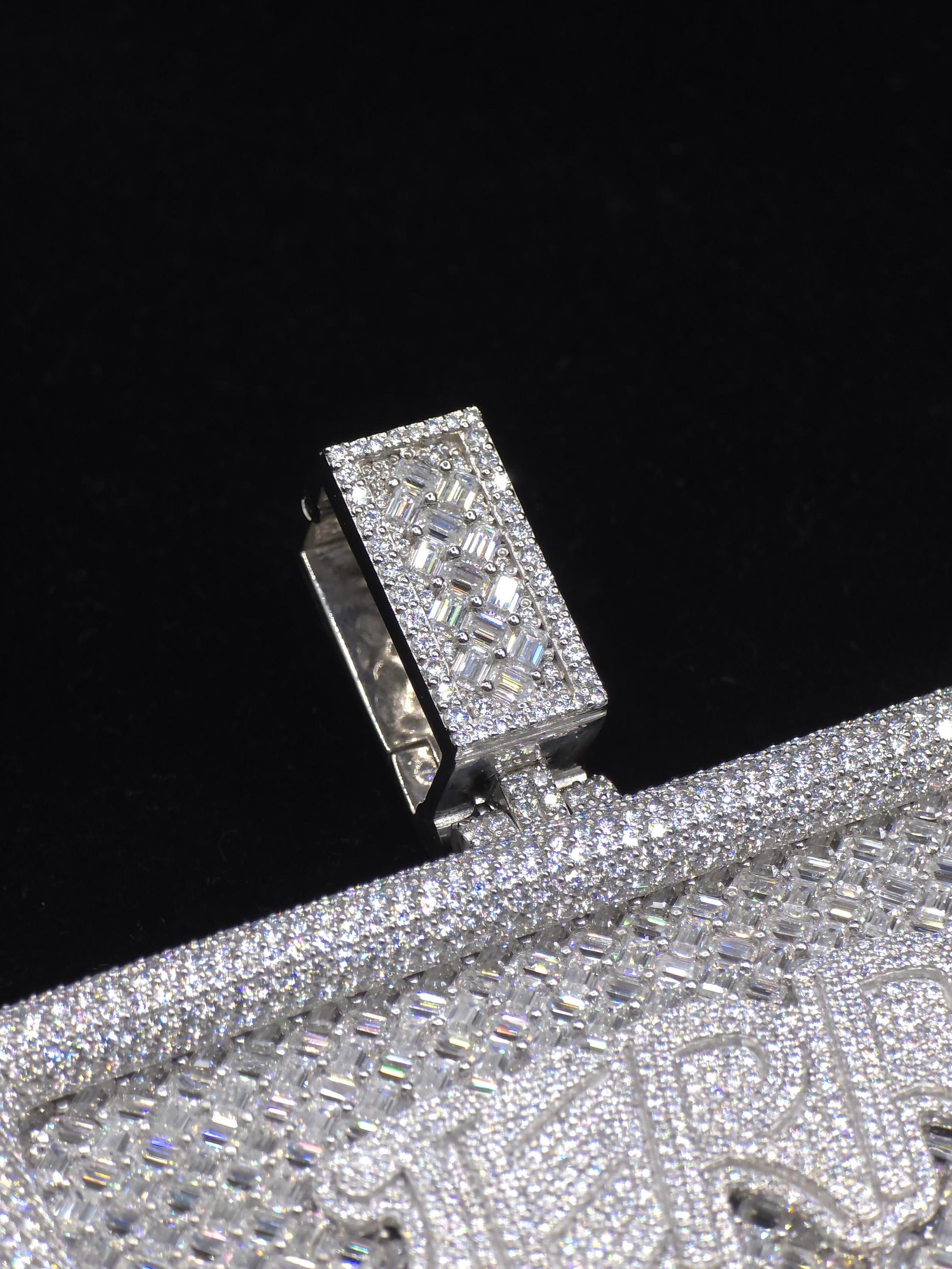 Custom VVS1 Moissanite Pendant | Zig Zag Set Emerald cut Moissanite Diamonds | Rhodium Plated 925 Sterling Silver | Diamond Tester Approved